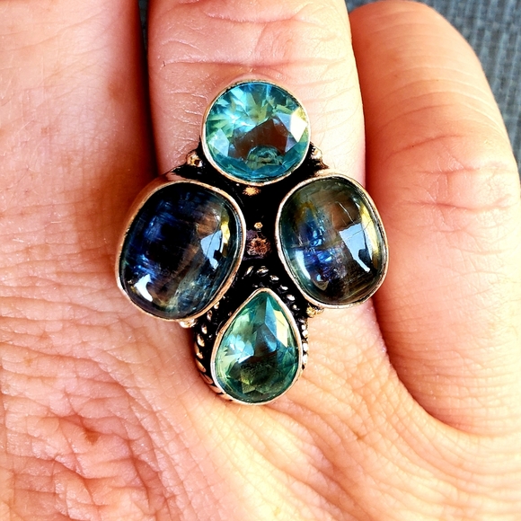 New Kyanite & Blue Topaz 925 Silver Ring. - Picture 8 of 12